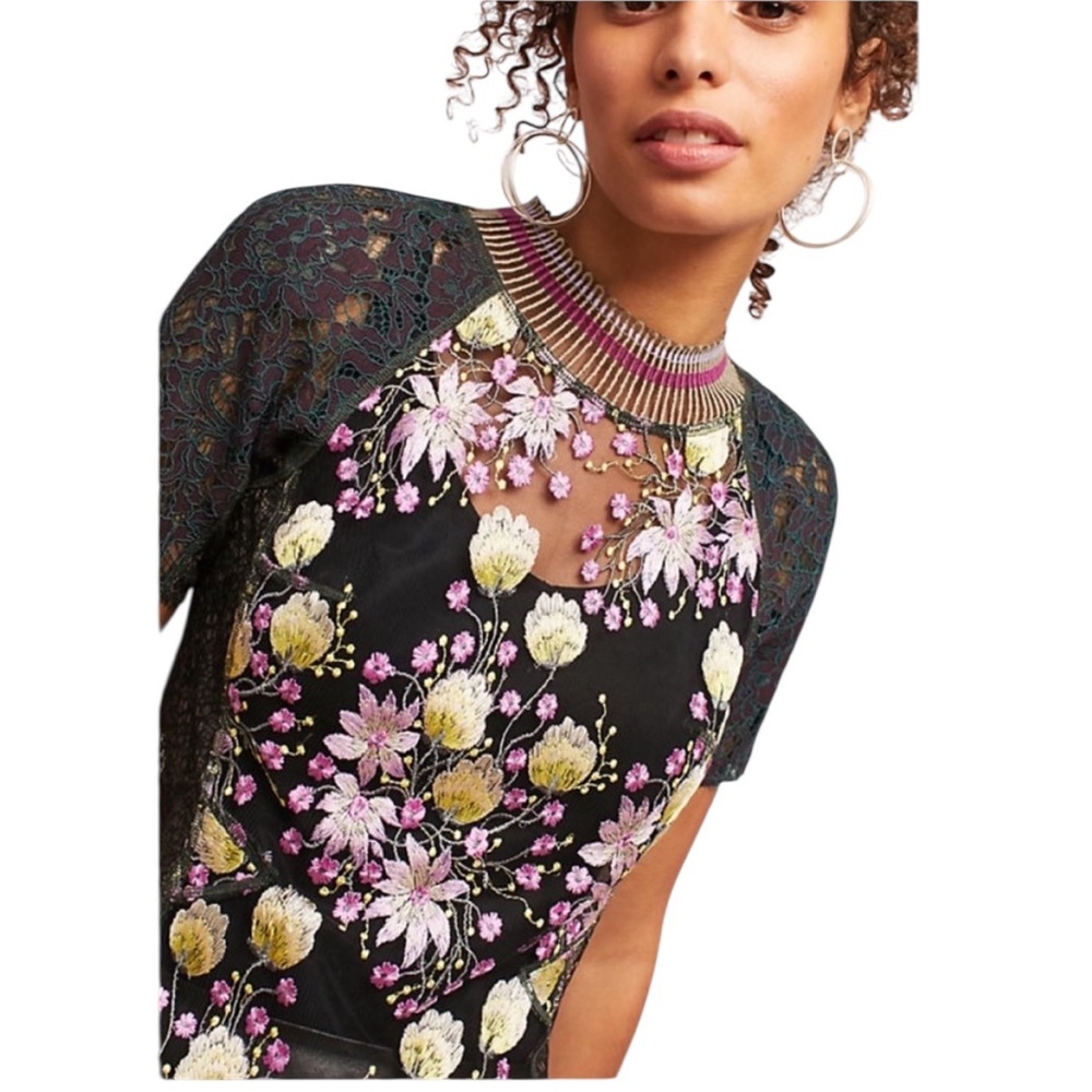 Byron Lars Beauty Mark Floral Lace Embroidered Blouse - Size 2 - Picture 3 of 14